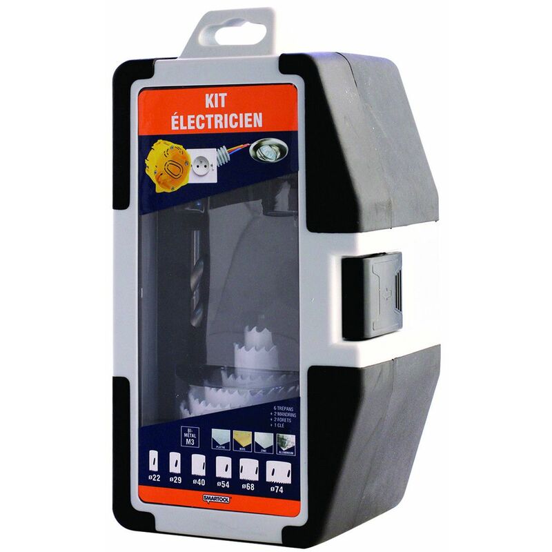 COFFRET Electricien 11 PièCES 6 Trépans + 2 Mandrins + 2 forêts + 1 Clé SMARTOOL